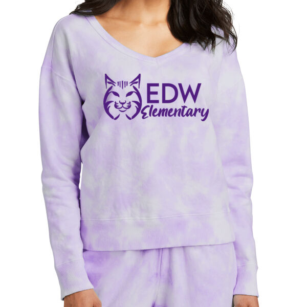 Port & Company® Women's Beach Wash® Cloud Tie-Dye V-Neck Sweatshirt - Printed Logo Thumbnail